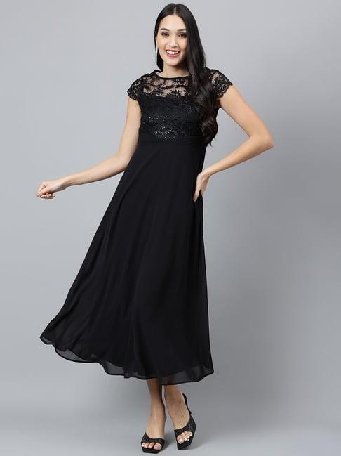 latin quarters black embellished fit & flare dress