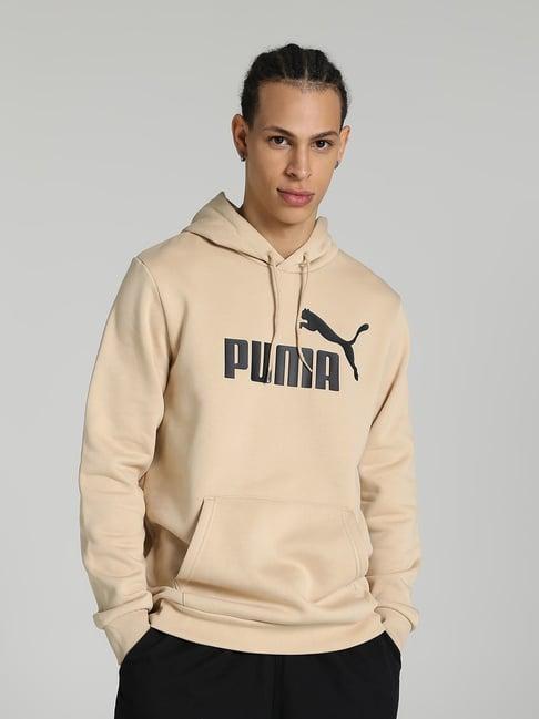 puma beige regular fit logo print hooded sweatshirt