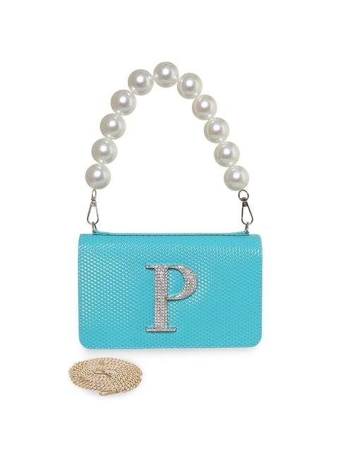 esbeda aqua blue crystal alphabet small shoulder bag