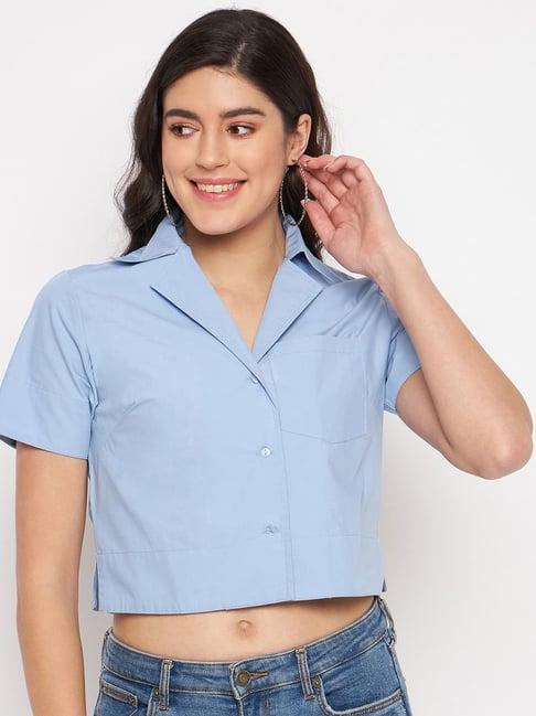 brinns sky blue cropped shirt