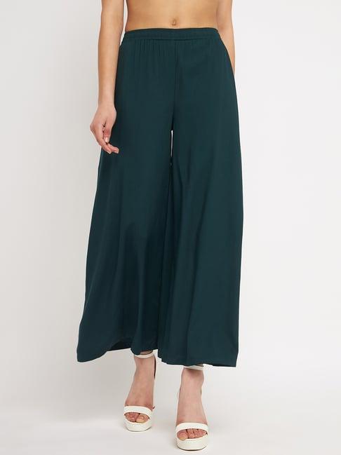 brinns dark green flared fit mid rise palazzos