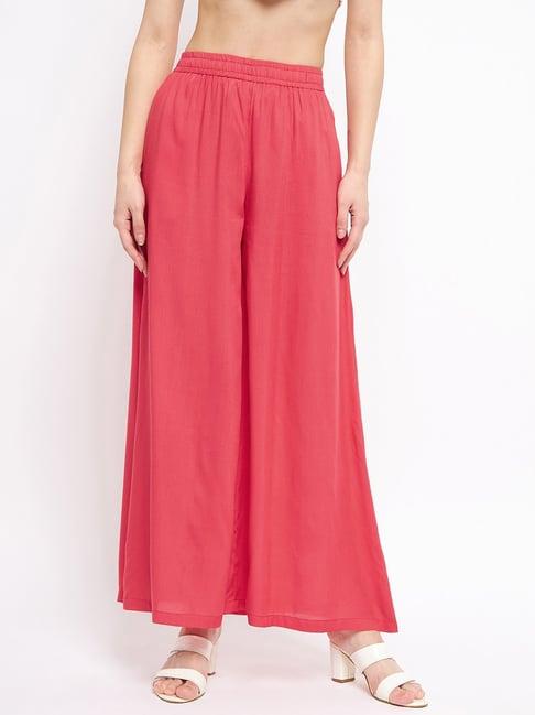 brinns red flared fit mid rise palazzos