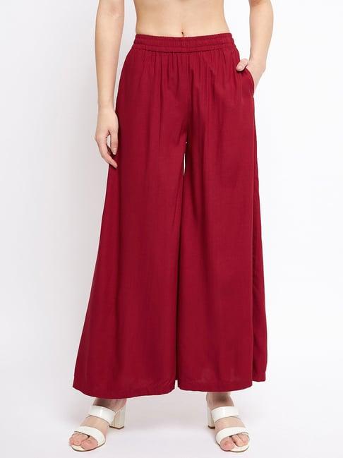 brinns maroon flared fit mid rise palazzos