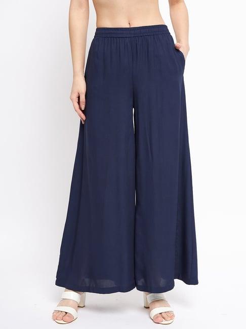 brinns navy flared fit mid rise palazzos