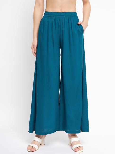 brinns teal flared fit mid rise palazzos