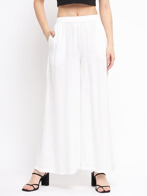 brinns white flared fit mid rise palazzos