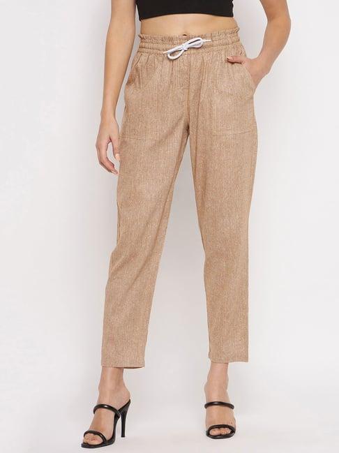 brinns dark beige straight fit mid rise trousers