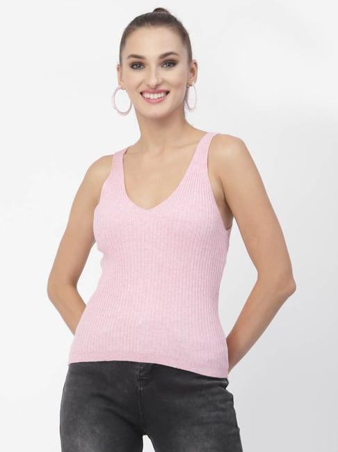 kalt pink melange self design tank top