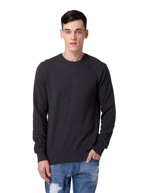 allen cooper dark grey regular fit textured sweater