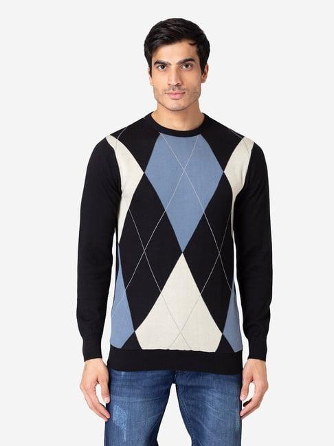 allen cooper black regular fit checks sweater