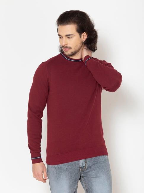 allen cooper maroon regular fit sweater