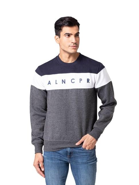 allen cooper navy & grey regular fit colour-block sweatshirt