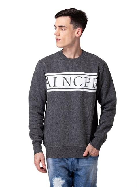 allen cooper grey regular fit graphic print sweatshirt