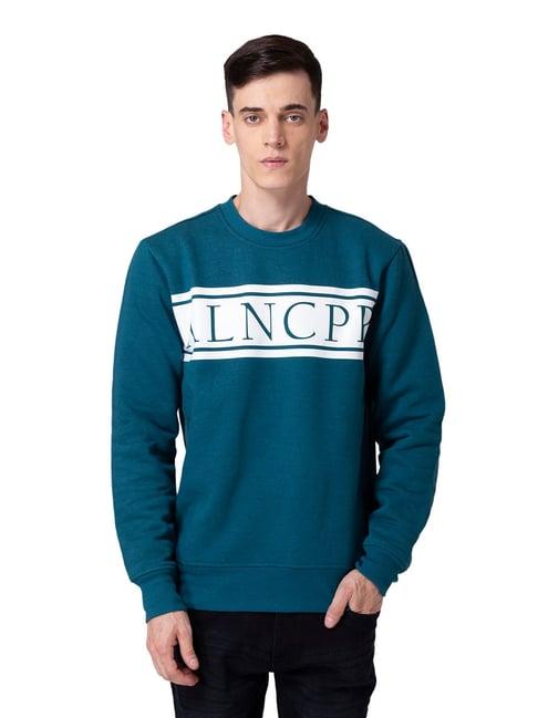 allen cooper teal regular fit graphic print sweatshirt