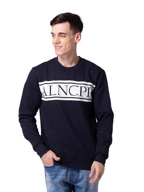 allen cooper navy regular fit graphic print sweatshirt