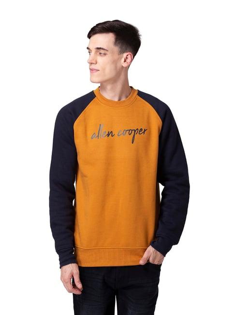 allen cooper rust & navy regular fit graphic print sweatshirt