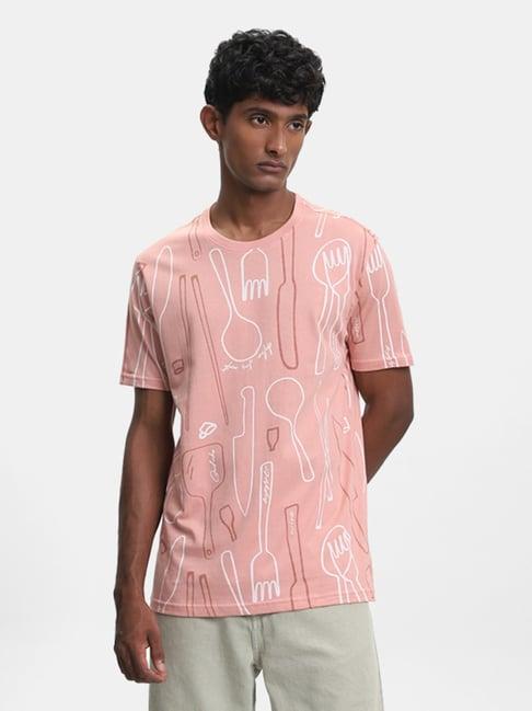 nuon by westside printed blush pink slim fit t-shirt