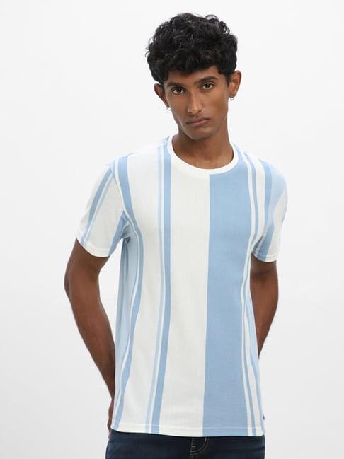 nuon by westside striped blue slim fit t-shirt