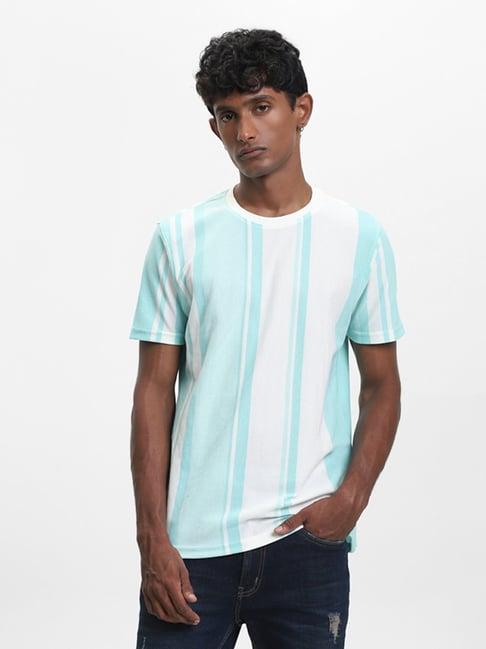 nuon by westside printed aqua-colored slim fit t-shirt