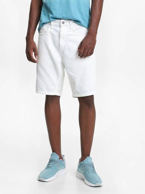 nuon by westside solid white slim fit shorts