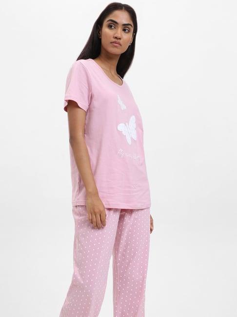 wunderlove sleepwear by westside printed lilac t-shirt