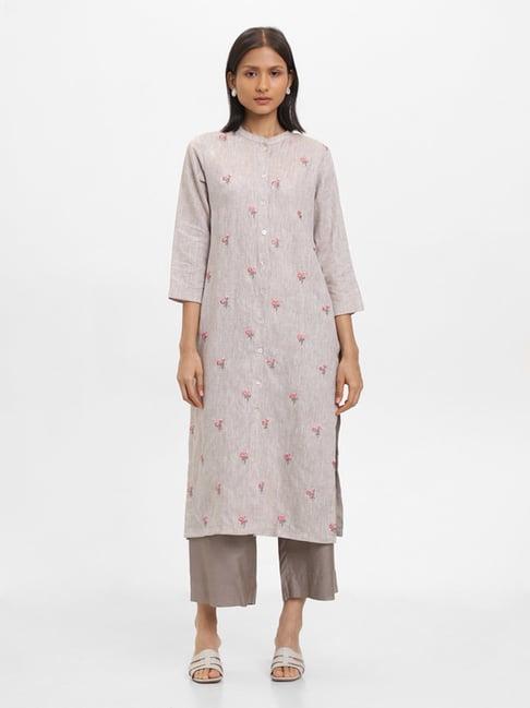 zuba by westside embroidered natural-colored kurta