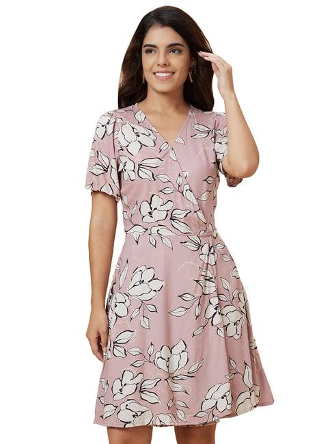 globus dusty pink floral print wrap dress