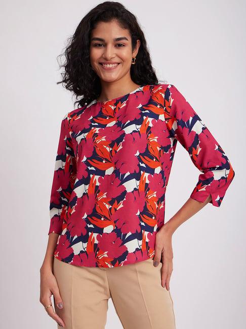 fablestreet fuchsia & orange floral print top