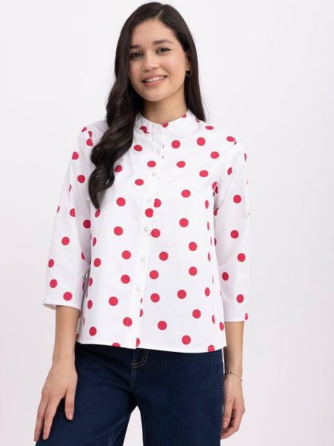 fablestreet white & red cotton polka dot top