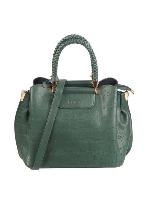 metro green textured medium handbag