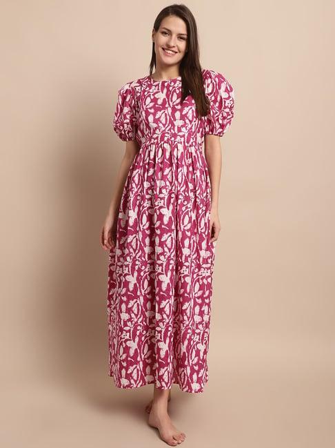 secret wish pink cotton floral print maternity night dress