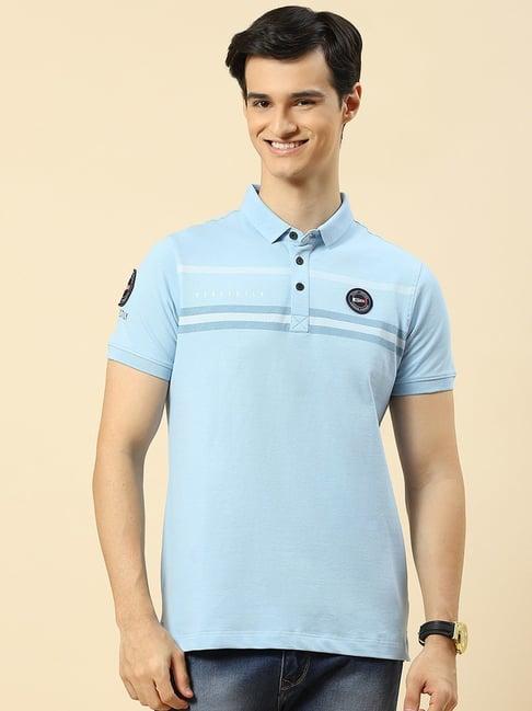 cloak & decker by monte carlo blue regular fit printed polo t-shirt