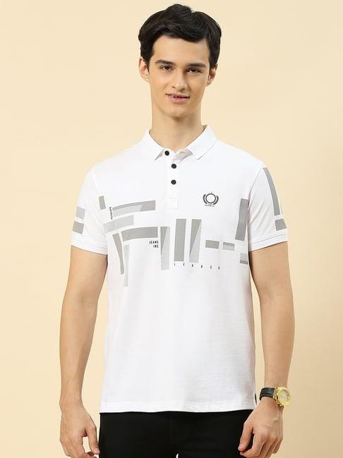 cloak & decker by monte carlo white regular fit printed polo t-shirt