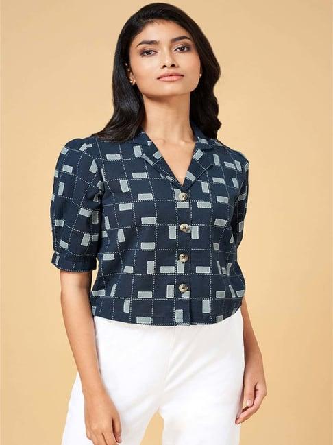 akkriti by pantaloons indigo blue chequered shirt