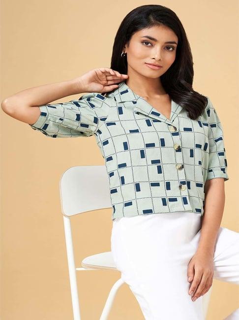 akkriti by pantaloons pista green chequered shirt