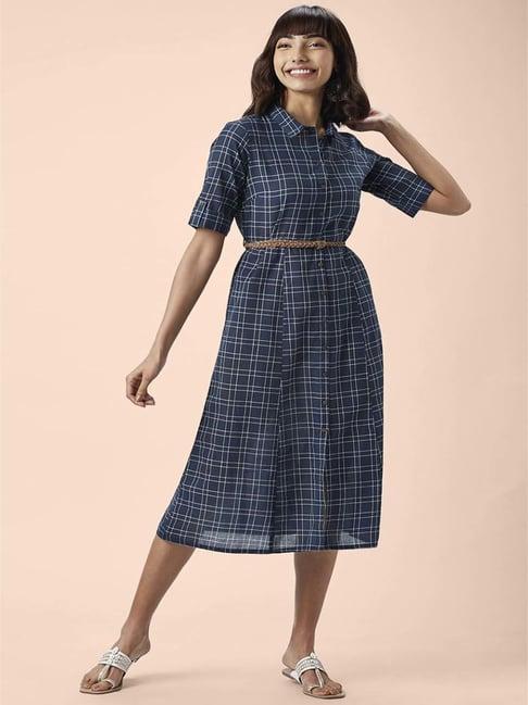 akkriti by pantaloons blue cotton chequered shirt dress