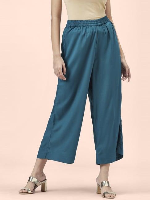 rangmanch by pantaloons teal blue regular fit palazzos