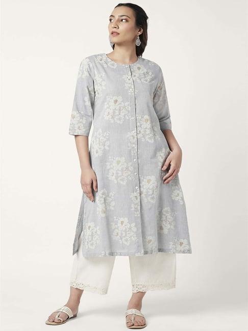 rangmanch by pantaloons grey printed a line kurta