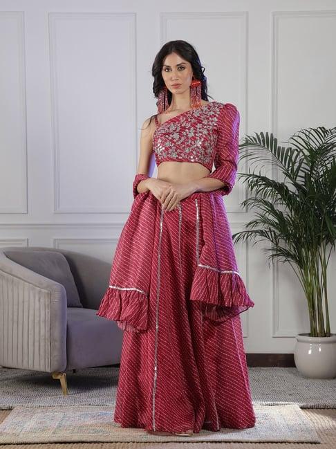 neudis maroon embroidered leheriya lehenga set with dupatta