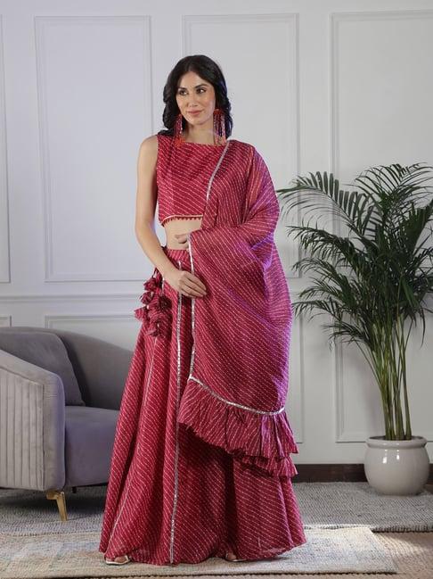 neudis maroon striped leheriya lehenga set with dupatta