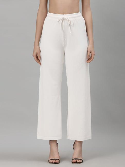 neudis white straight fit mid rise trousers