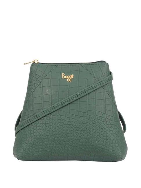 baggit green textured small convertible backpack