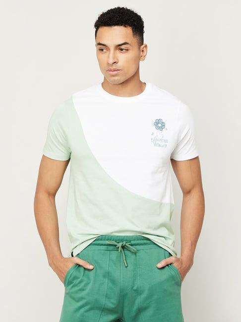 smileyworld mint green regular fit printed crew t-shirt