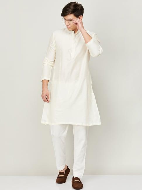 melange by lifestyle off white regular fit kurta & pyjamas set