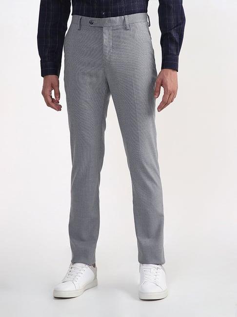 wes formals by westside dobby grey super slim fit trouser