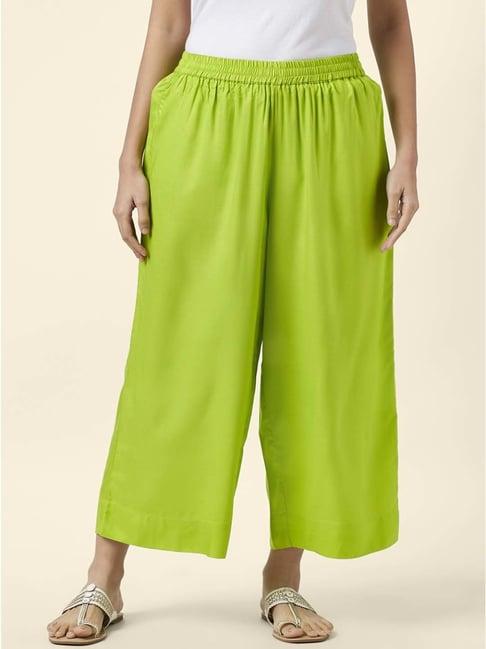 rangmanch by pantaloons lime green regular fit palazzos