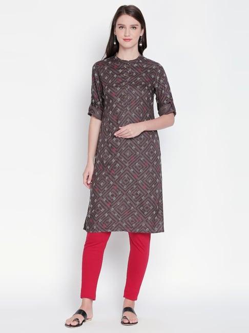 rangmanch by pantaloons brown printed straight kurta