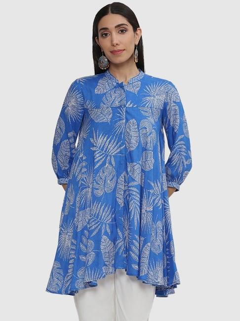 biba blue printed a line kurti