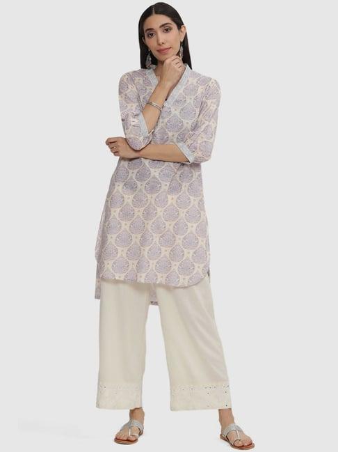 biba off-white cotton printed straight kurti