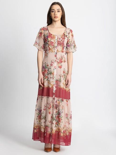 shaye beige printed maxi dress